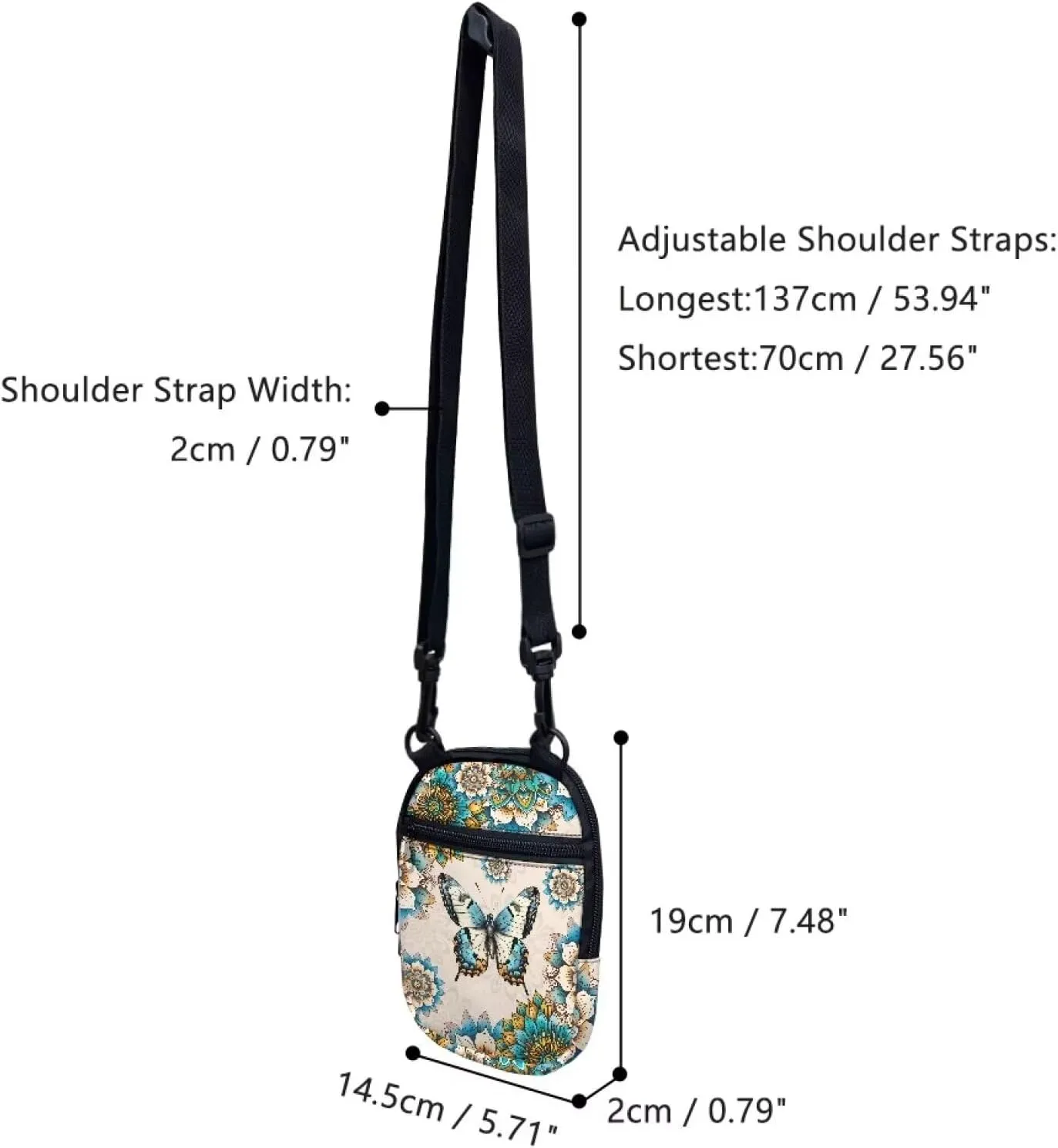 Suobstales Messenger Bag for Women Crossbody Zipper Bag with Adjustable Strap Portable Phone Purse Shoulder Handbag