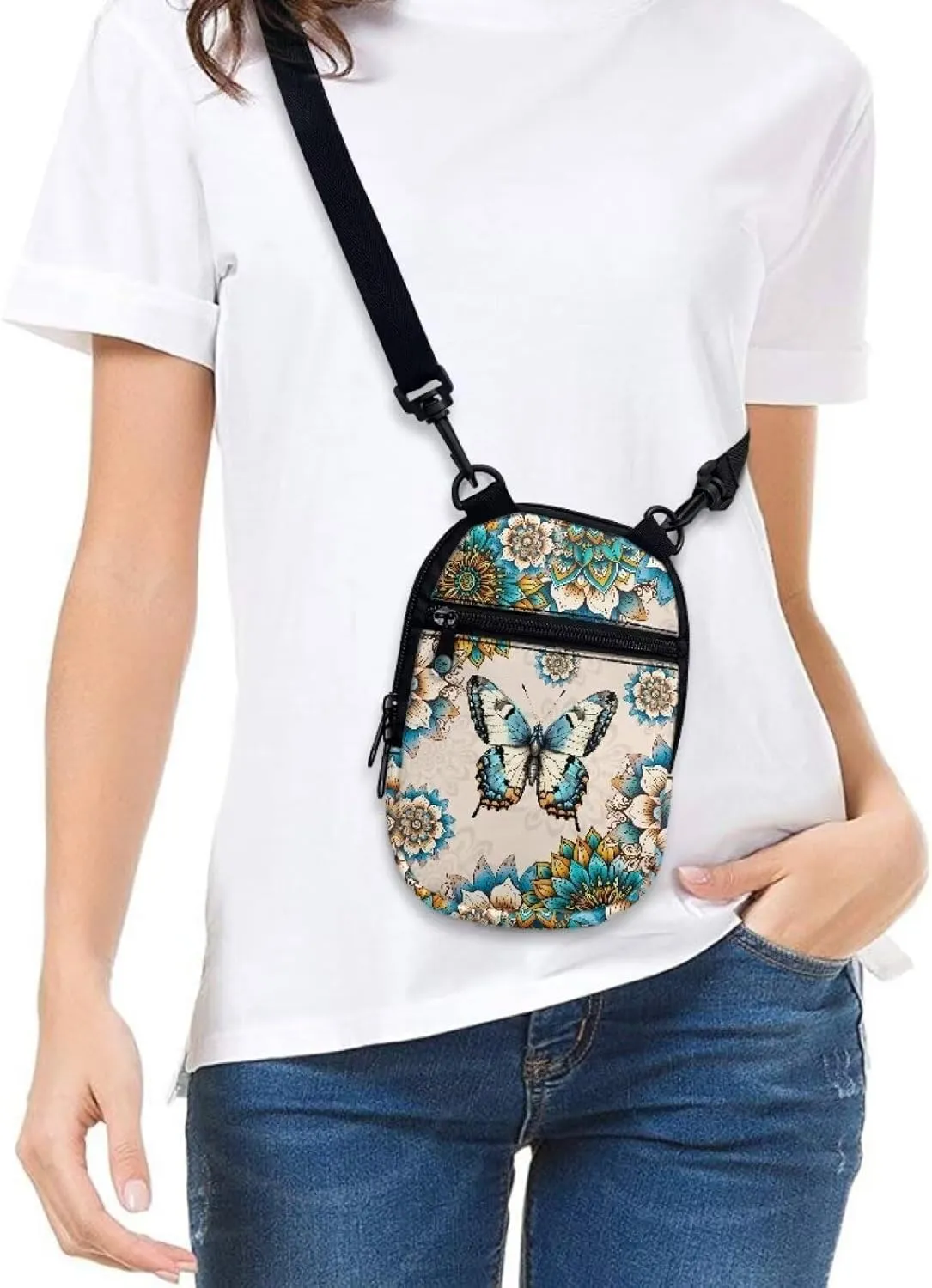 Suobstales Messenger Bag for Women Crossbody Zipper Bag with Adjustable Strap Portable Phone Purse Shoulder Handbag