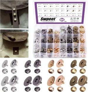 Swpeet 64 Sets 14/18mm Round Strong Magnetic Button Clasps Snaps, Metal Fastener Clasps Gold Silver Bronze Black DIY Craft Sewing Knitting Buttons Sets for Sewing, Purses, Bags, Clothes, Leather