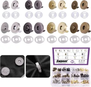 Swpeet 80 Sets Magnetic Button Clasps Snaps, 14/18MM Metal Fastener Clasps Gold Silver Bronze Black DIY Craft Sewing Knitting Buttons Sets for Sewing, Purses, Bags, Clothes, Leather,Silver Color