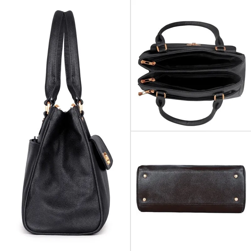 THE CLOWNFISH Doyenne: Black Messenger Bag - 3 Compartments | 35cm | Double Handle | Jet Black