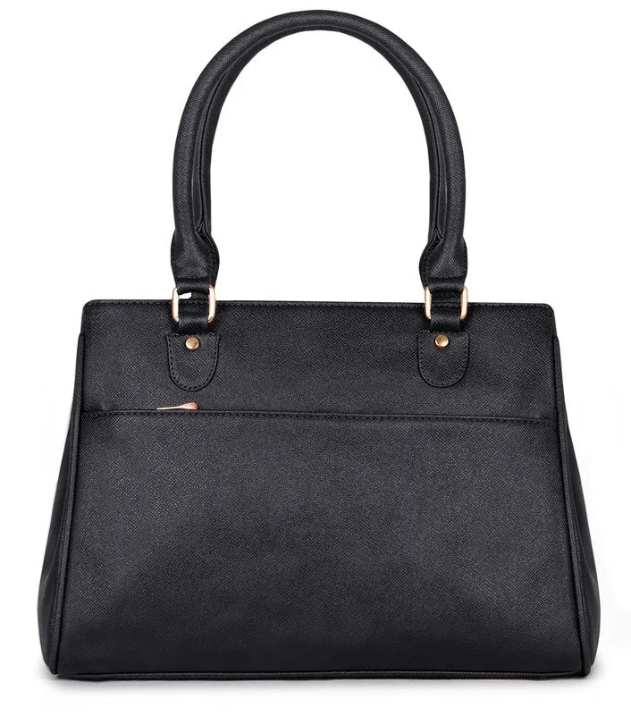 THE CLOWNFISH Doyenne: Black Messenger Bag - 3 Compartments | 35cm | Double Handle | Jet Black