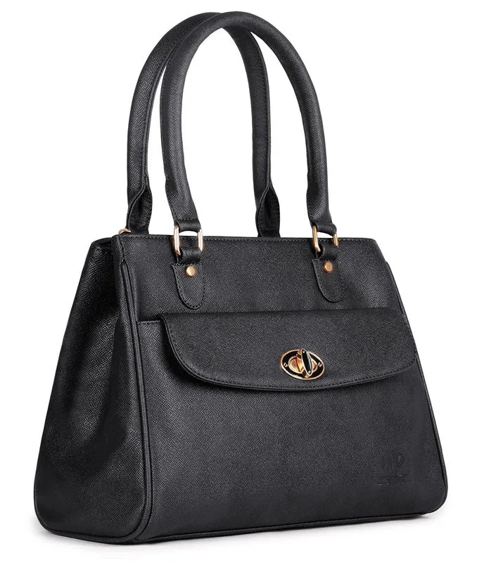 THE CLOWNFISH Doyenne: Black Messenger Bag - 3 Compartments | 35cm | Double Handle | Jet Black