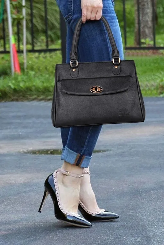 THE CLOWNFISH Doyenne: Black Messenger Bag - 3 Compartments | 35cm | Double Handle | Jet Black