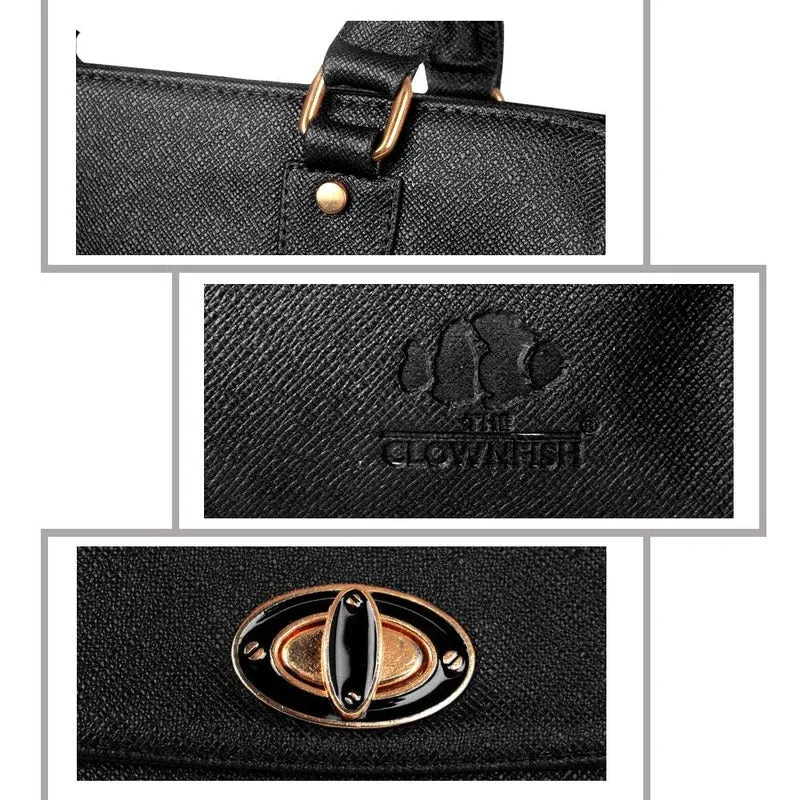 THE CLOWNFISH Doyenne: Black Messenger Bag - 3 Compartments | 35cm | Double Handle | Jet Black