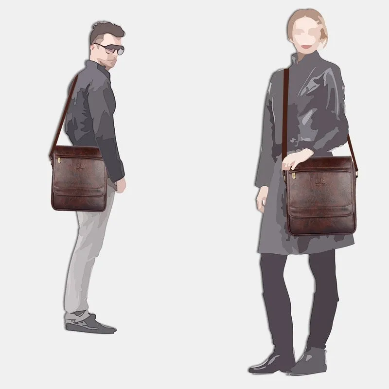 THE CLOWNFISH Synthetic 14" Laptop Sling Bag - Vegan Leather, 1 Compartment | Brown