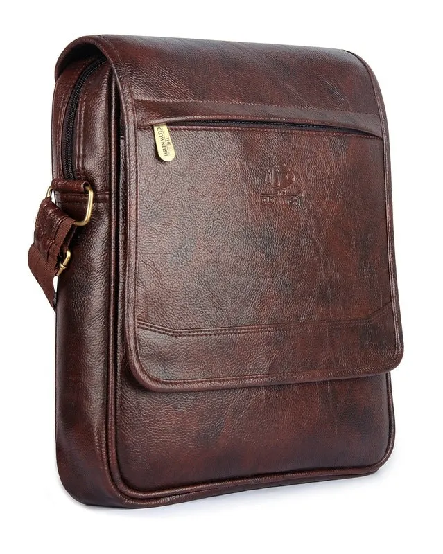 THE CLOWNFISH Synthetic 14" Laptop Sling Bag - Vegan Leather, 1 Compartment | Brown