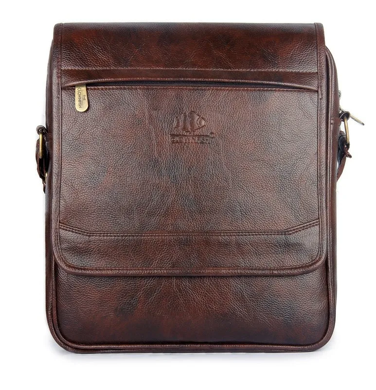THE CLOWNFISH Synthetic 14" Laptop Sling Bag - Vegan Leather, 1 Compartment | Brown