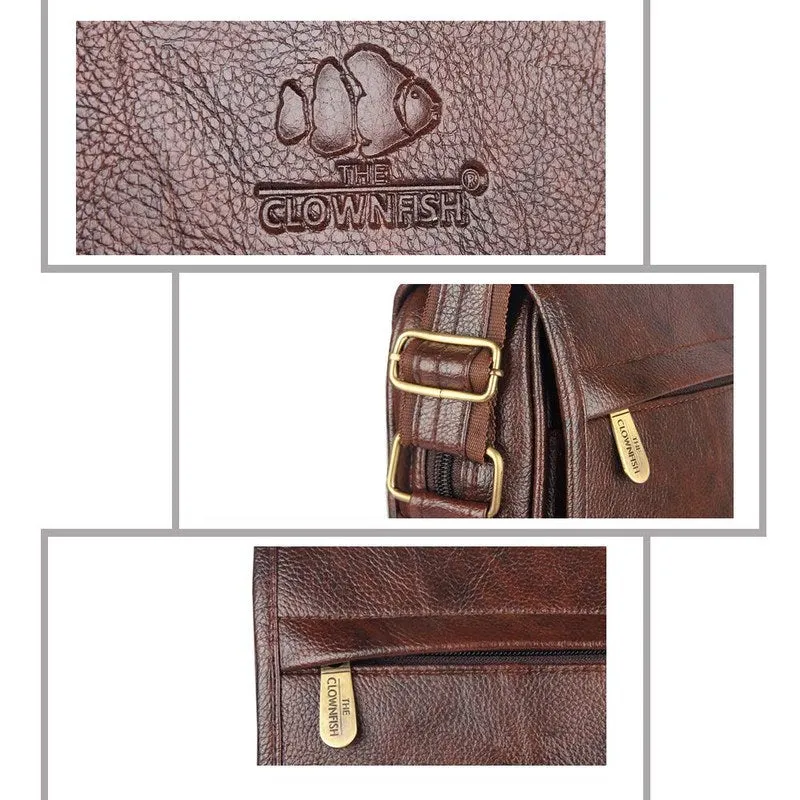 THE CLOWNFISH Synthetic 14" Laptop Sling Bag - Vegan Leather, 1 Compartment | Brown