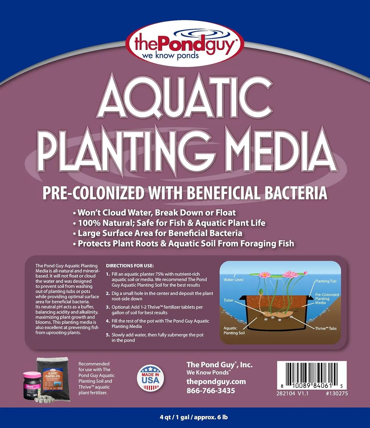 The Pond Guy Planting Media, Outdoor Water Garden Plant Medium, Grow Lily, Lotus & Aquatic Plants, Substrate Seeds Beneficial Microbes, 8 Quarts (2X 4qt/Approx. 6 lb Bags)