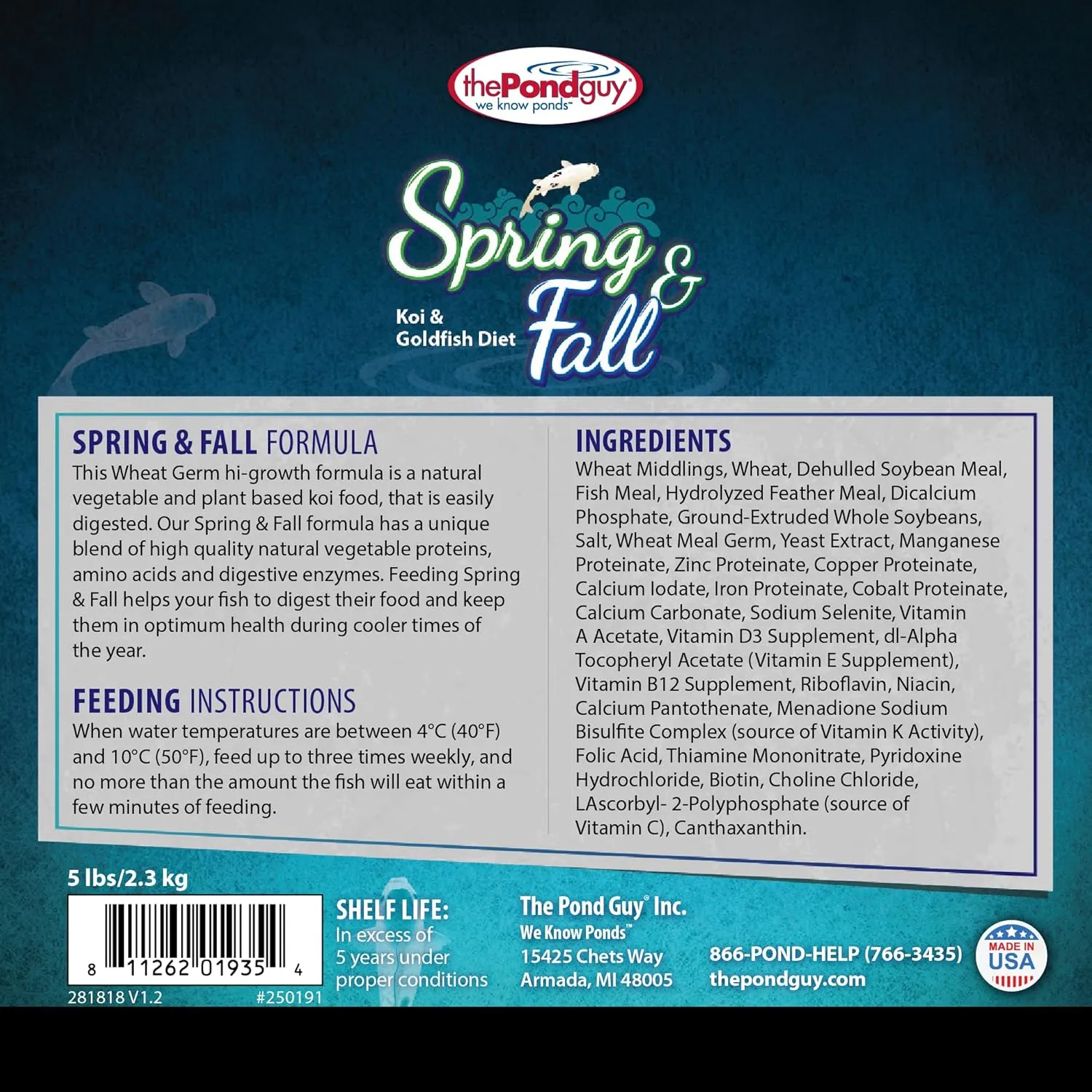 The Pond Guy Spring & Fall Wheat Germ Fish Food for Koi & Goldfish, Premium Cold Weather Floating Pellets, Healthy Formula for Winter Nutrition, 2 lbs