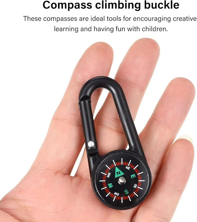 Tofficu 24 Pcs Compass Keychain for Kids, Mini Clip-on Self Locking Compass Hiking, Carabiner Compass for Kids, Outdoor, Hiking, Camping