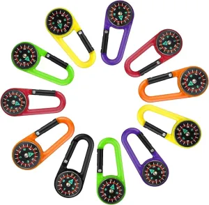 Tofficu 24 Pcs Compass Keychain for Kids, Mini Clip-on Self Locking Compass Hiking, Carabiner Compass for Kids, Outdoor, Hiking, Camping