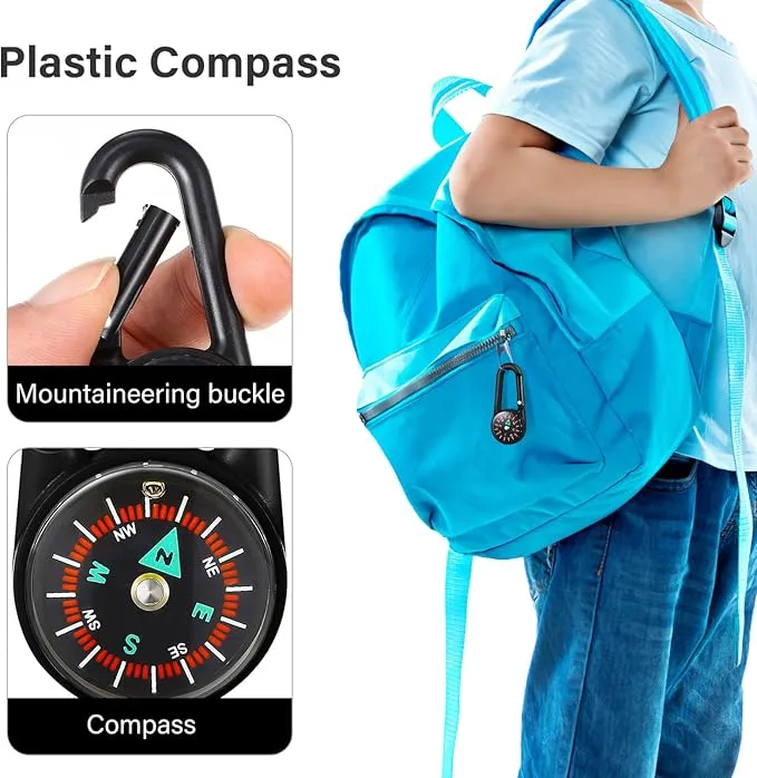 Tofficu 24 Pcs Compass Keychain for Kids, Mini Clip-on Self Locking Compass Hiking, Carabiner Compass for Kids, Outdoor, Hiking, Camping
