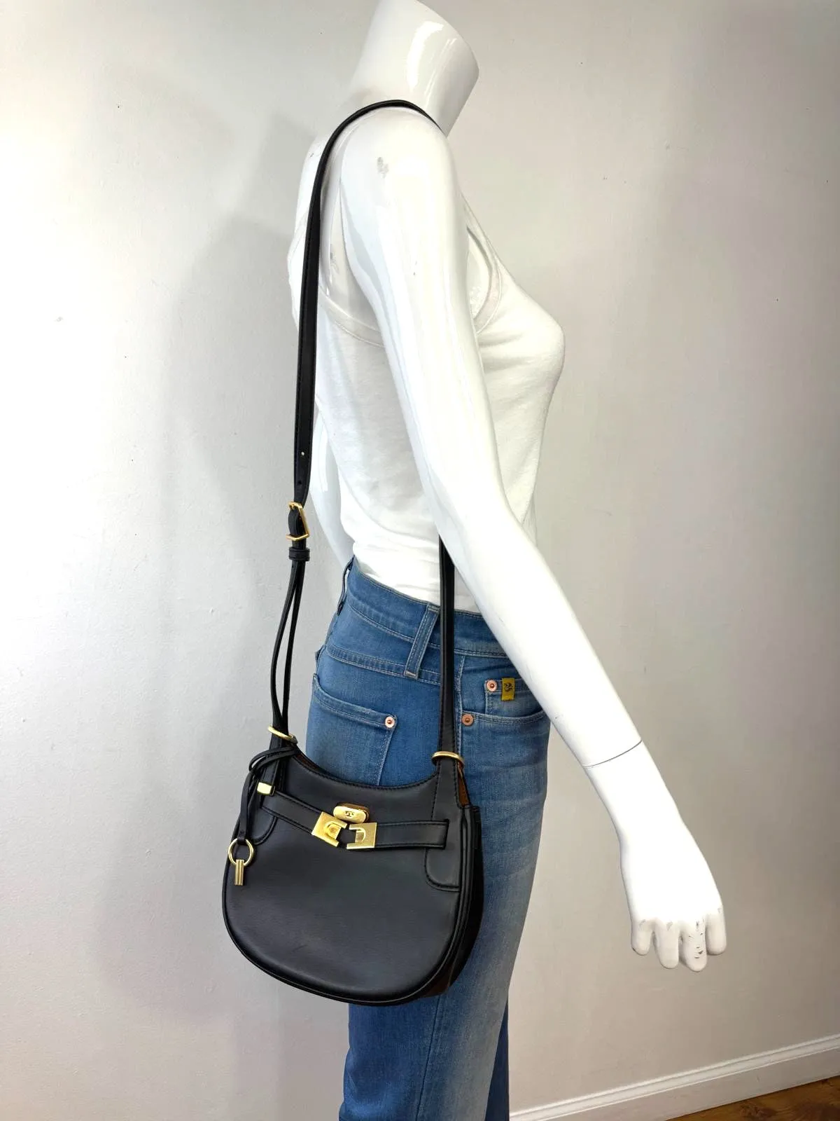 TORY BURCH CALFSKIN LEATHER LEE RADZIWILL SMALL SADDLEBAG