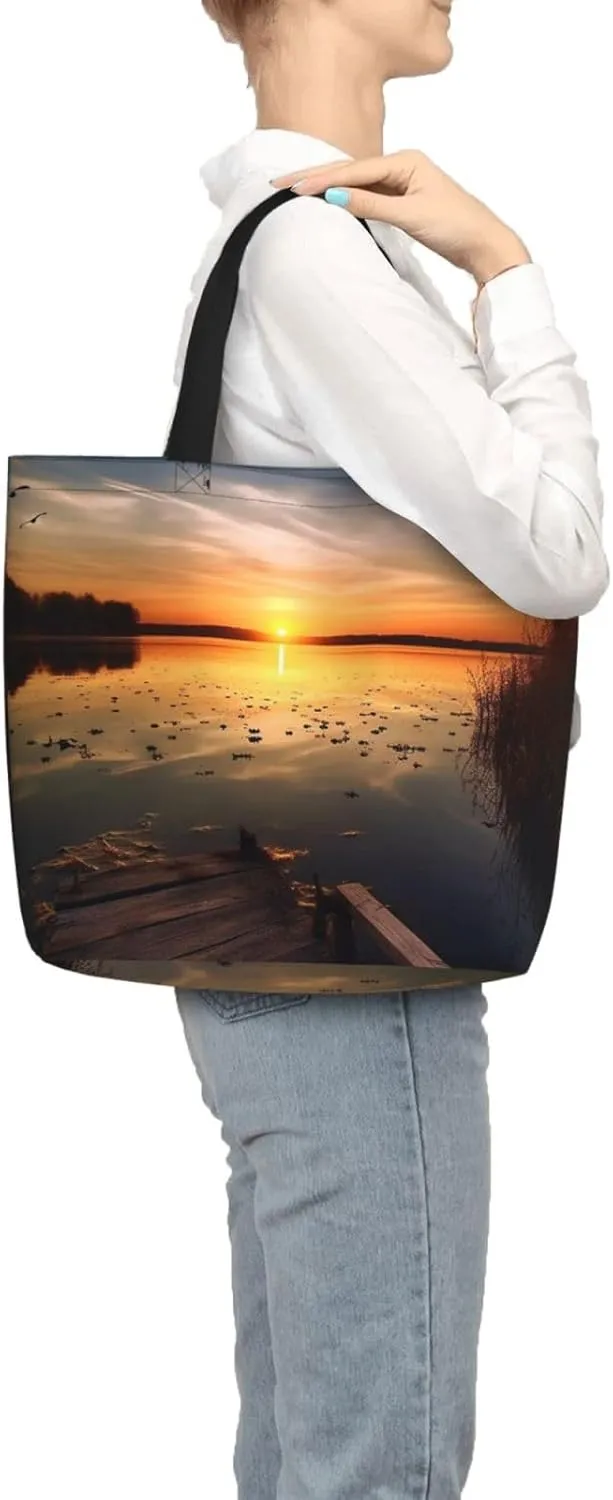 Tote Bag for Women Landscape of Monument Valley Shoulder Bag with Zipper Handbag Large Capacity Reusable Grocery Bag