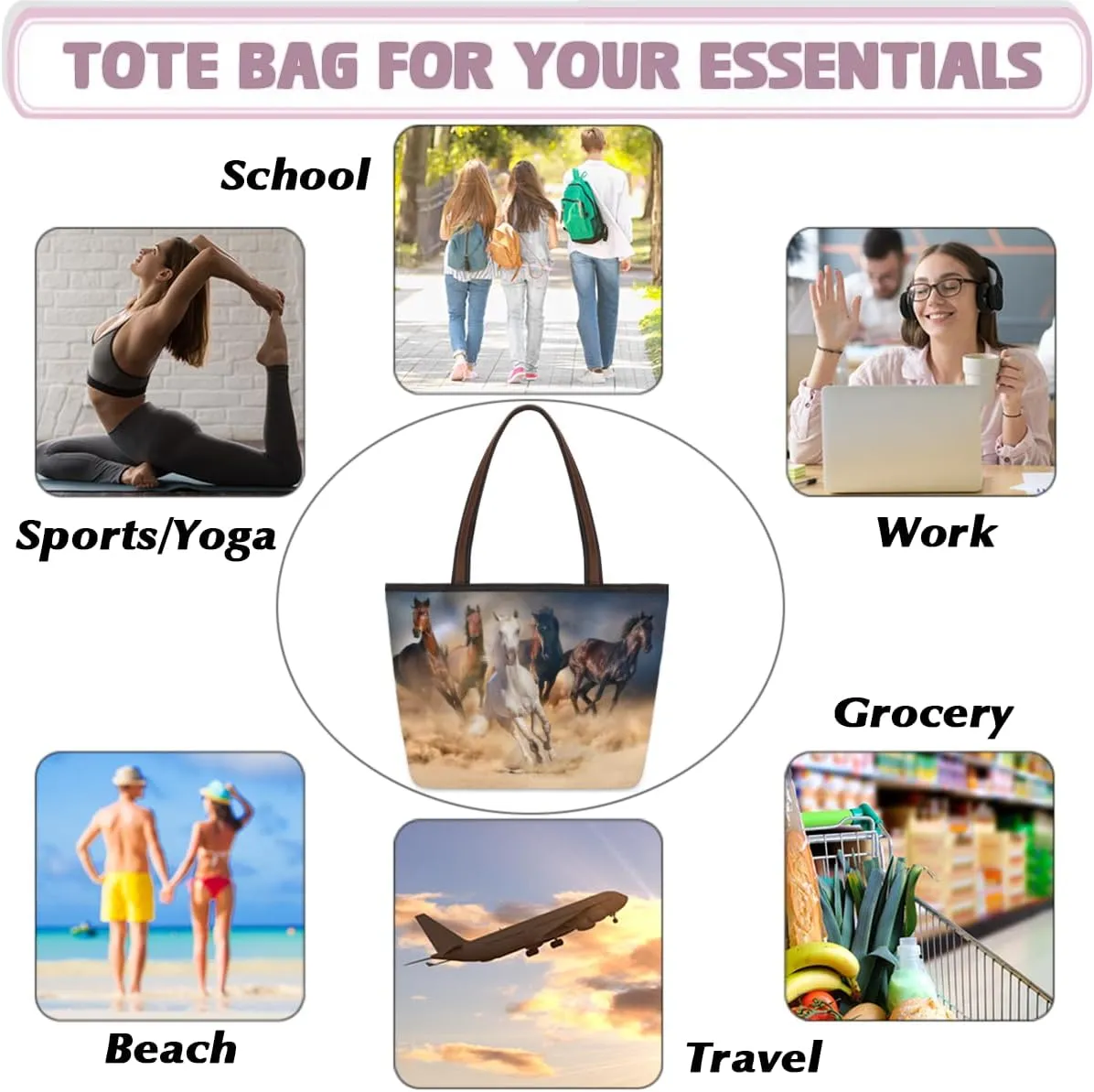 Tote Bag for Women with Zipper Large Capacity Top Handle Casual Shoulder Bag Handbag Reusable Shopping