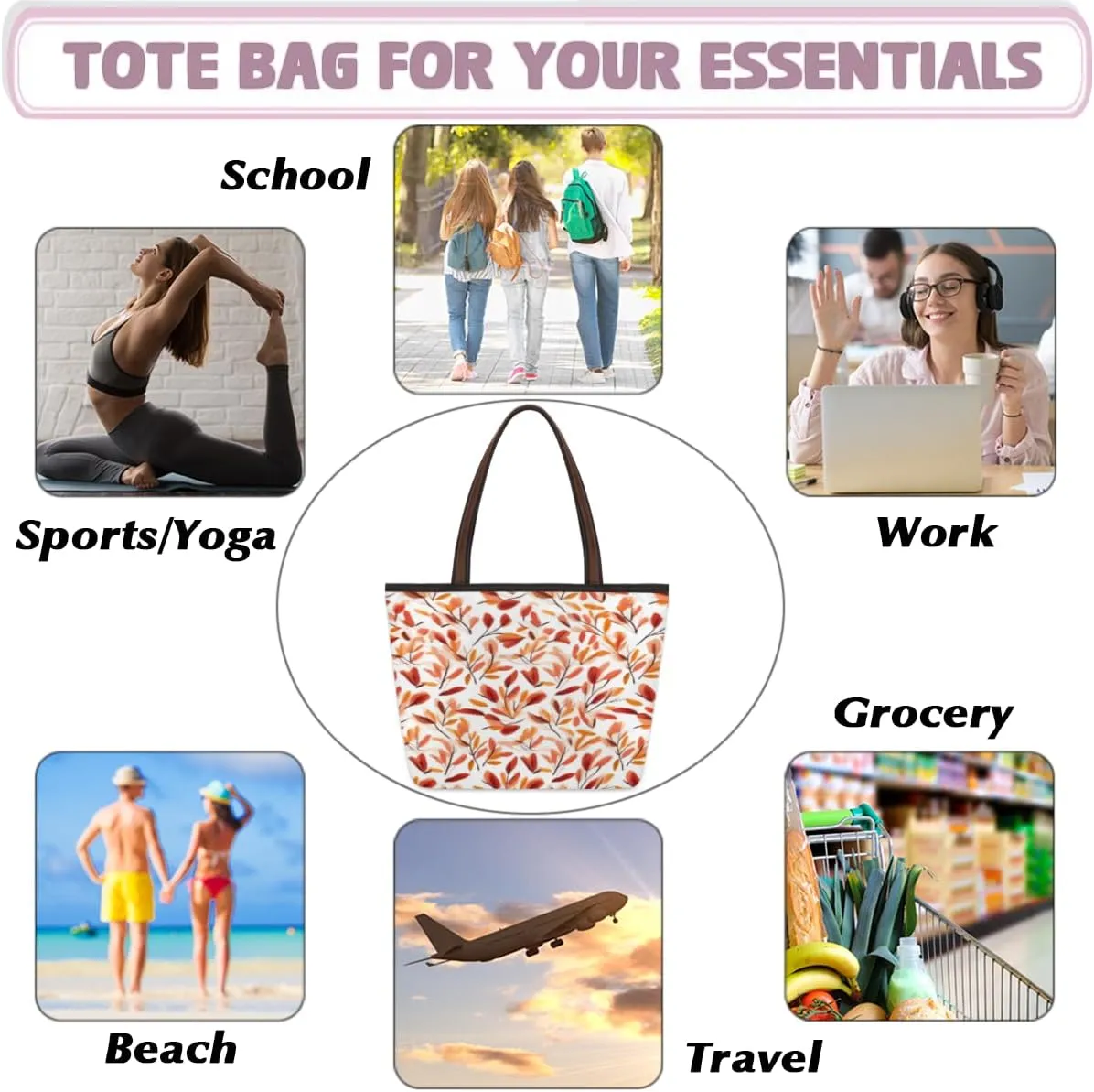 Tote Bag for Women with Zipper Large Capacity Top Handle Casual Shoulder Bag Handbag Reusable Shopping