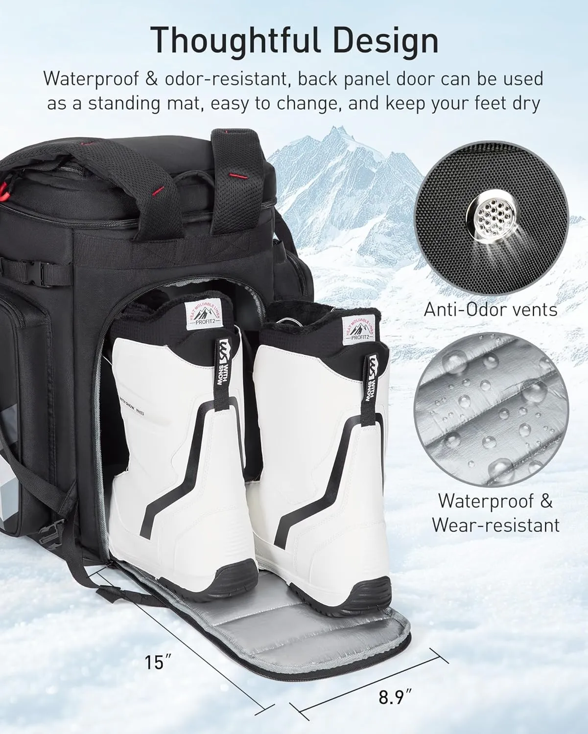 TOURIT 60L Expandable Ski Boot Backpack for Helmet & Snowboard Accessories, Waterproof Unisex Ski Gear Bag