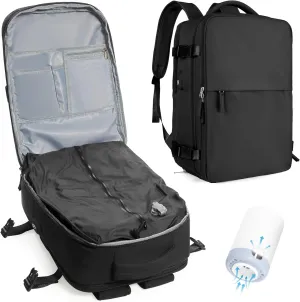 Travel Airback Backpack with Vacuum Compression, Waterproof Travel Backpacks with Air Pump, Large 18×14×8 inch Personal Item Bag United Airlines Approved, Vacuum Seal Backpack, Black