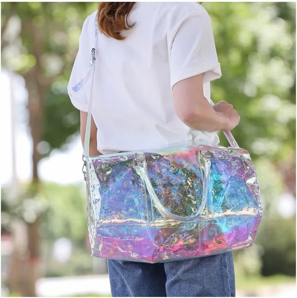 Travel Bag Beach Bags Leisure Fitness Luggage Clear Jelly Portable Laser Transparent Tote Bag for Women