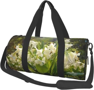 Travel Duffle Bag Lightweight Sports Gym Bag for Men Women Foldable Carry On Weekender Overnight Bag Blossoming Lilies Canvas Sport Duffel Bag for Yoga Business Trip, Black, One Size