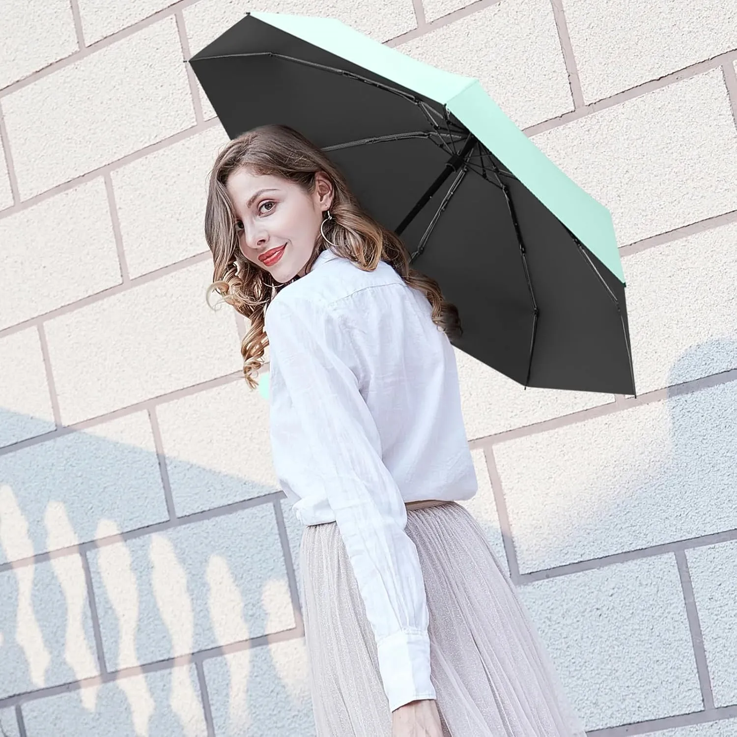 Travel Mini Folding Compact Umbrella with Case, 8 Ribs Lightweight Portable, Small Sun & Rain Pocket Umbrella for Girls and Women