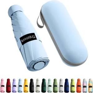 Travel Mini Folding Compact Umbrella with Case, 8 Ribs Lightweight Portable, Small Sun & Rain Pocket Umbrella for Girls and Women