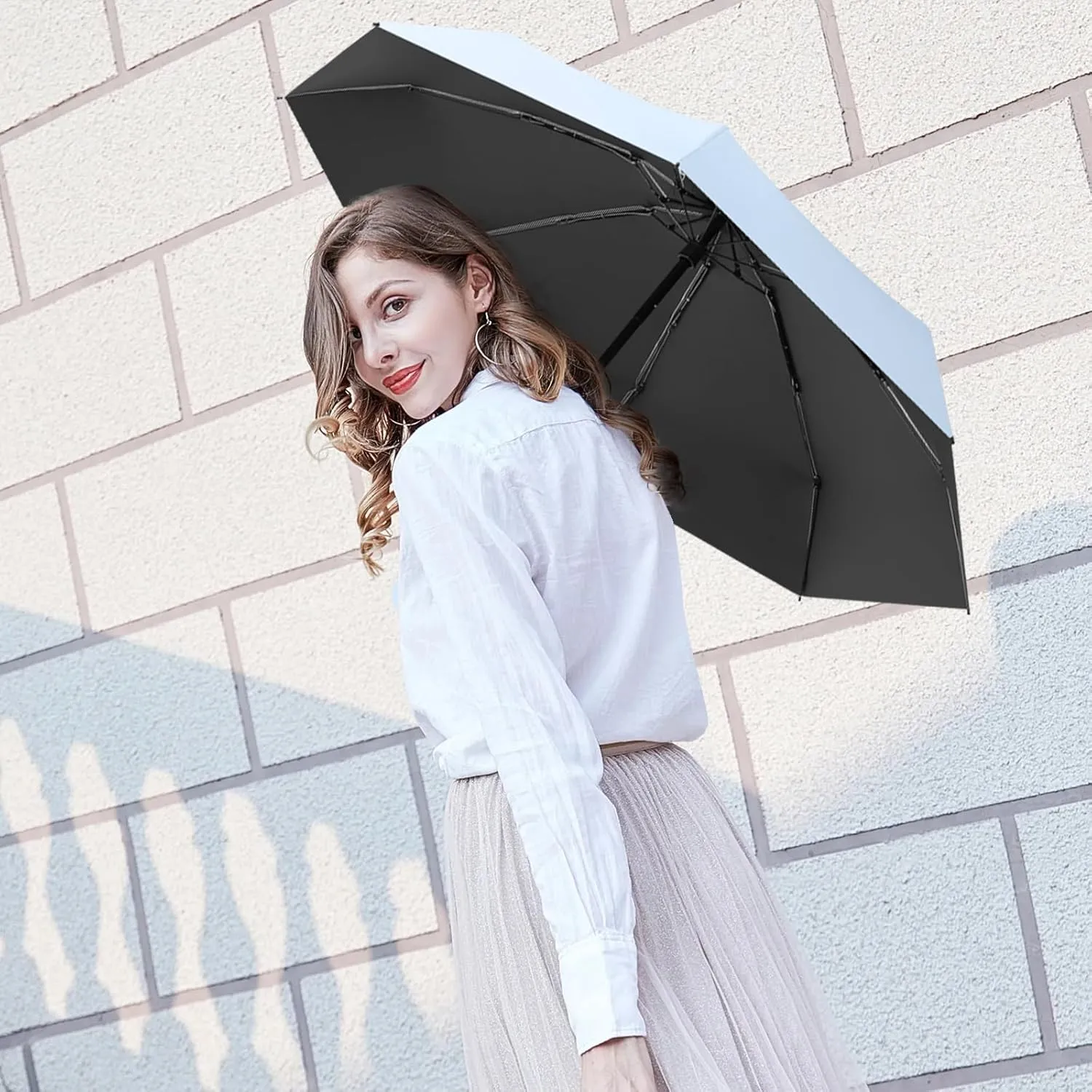 Travel Mini Folding Compact Umbrella with Case, 8 Ribs Lightweight Portable, Small Sun & Rain Pocket Umbrella for Girls and Women