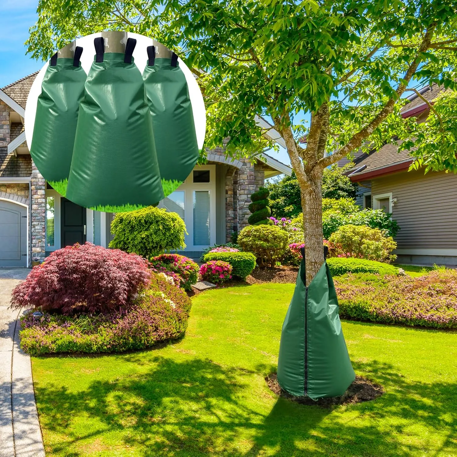 Tree Watering Bags Slow Release:20 Gallon - Reusable Water Bags for Trees - Slow Lrrigation Suitable for Newly Planted or Established Trees in Hot Weather （3 Pack）