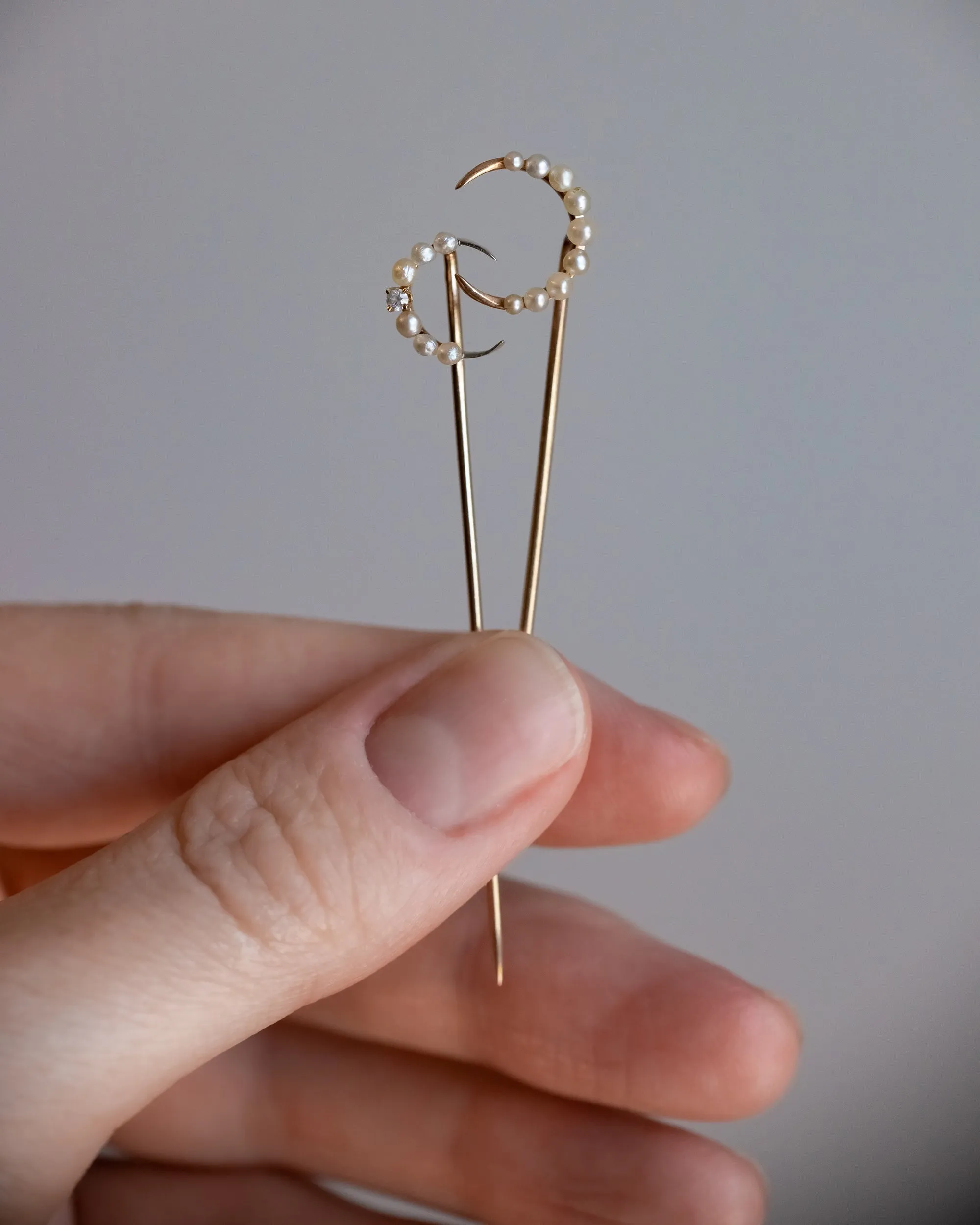 Trio of Antique 10k, 14k, Platinum 1.17 CTW Diamond & Pearl Celestial Stick Pins