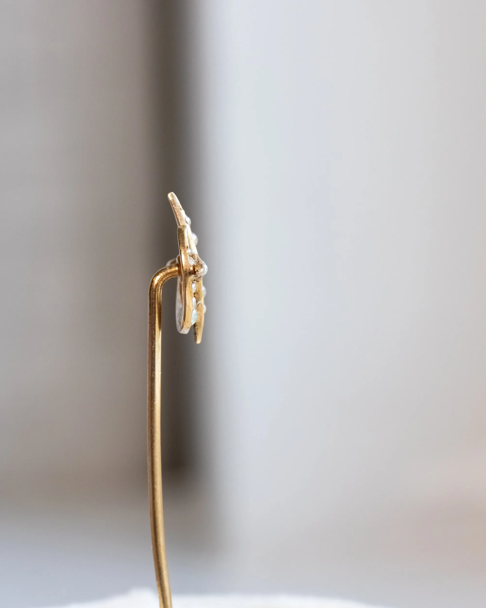 Trio of Antique 10k, 14k, Platinum 1.17 CTW Diamond & Pearl Celestial Stick Pins