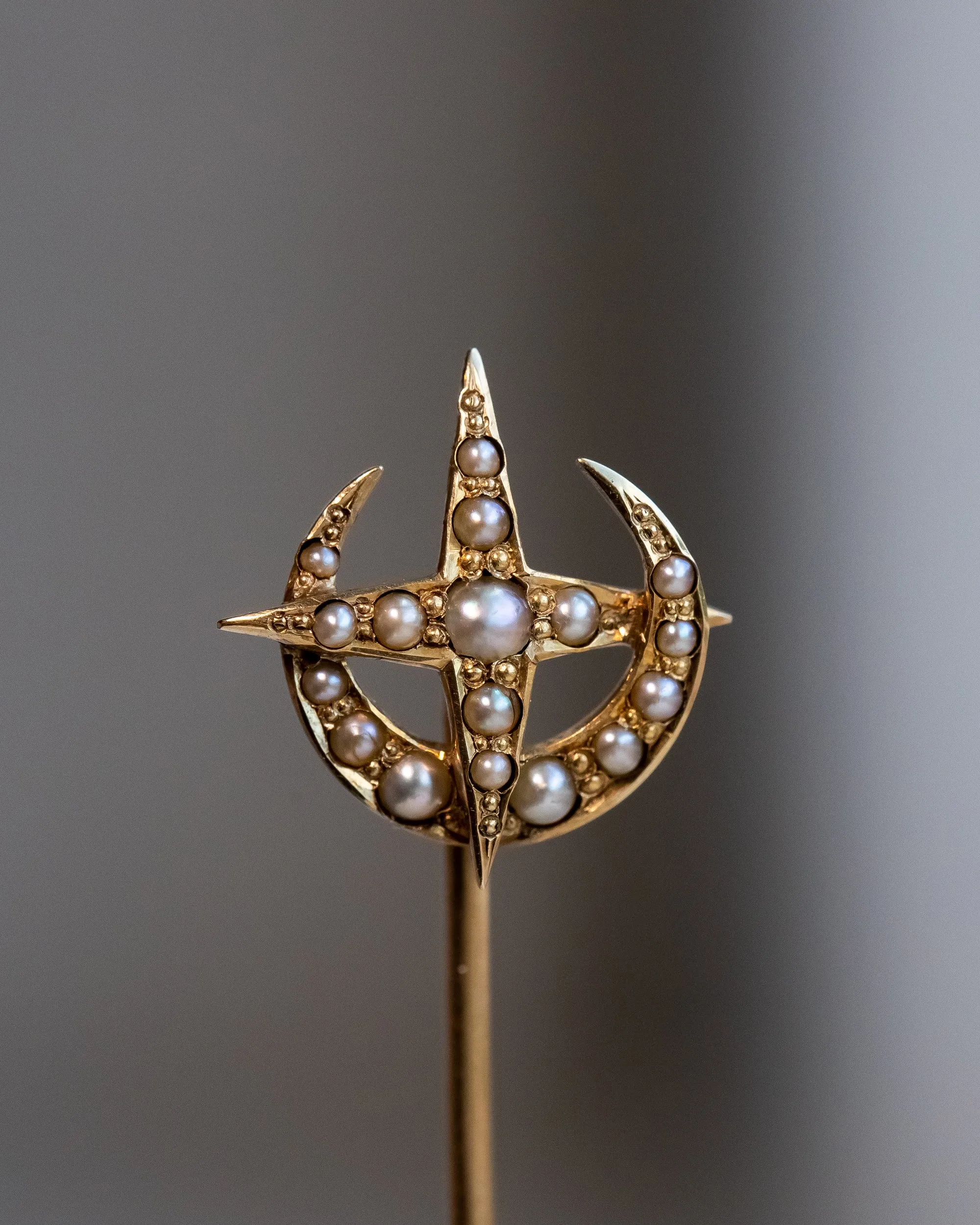 Trio of Antique 10k, 14k, Platinum 1.17 CTW Diamond & Pearl Celestial Stick Pins