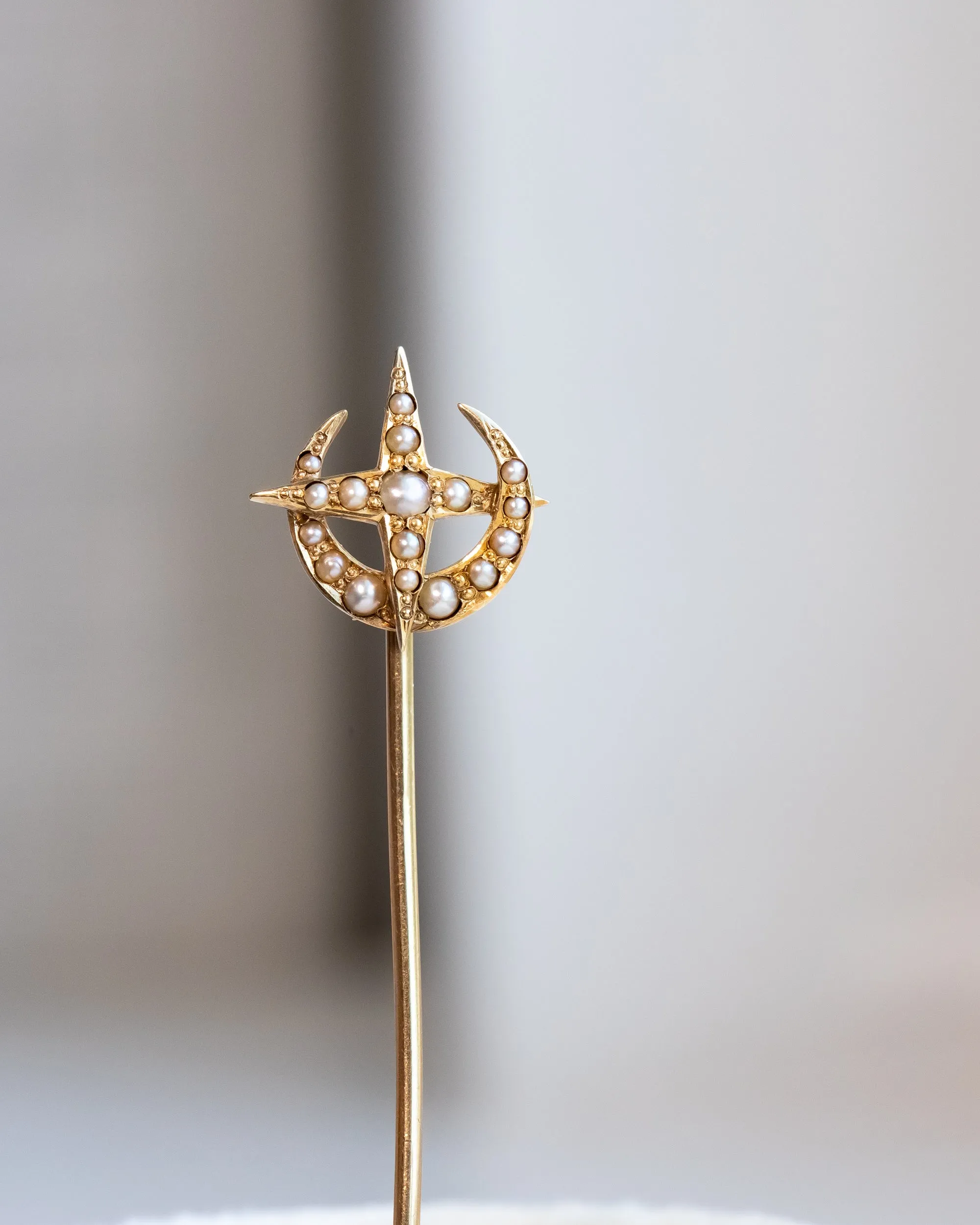 Trio of Antique 10k, 14k, Platinum 1.17 CTW Diamond & Pearl Celestial Stick Pins