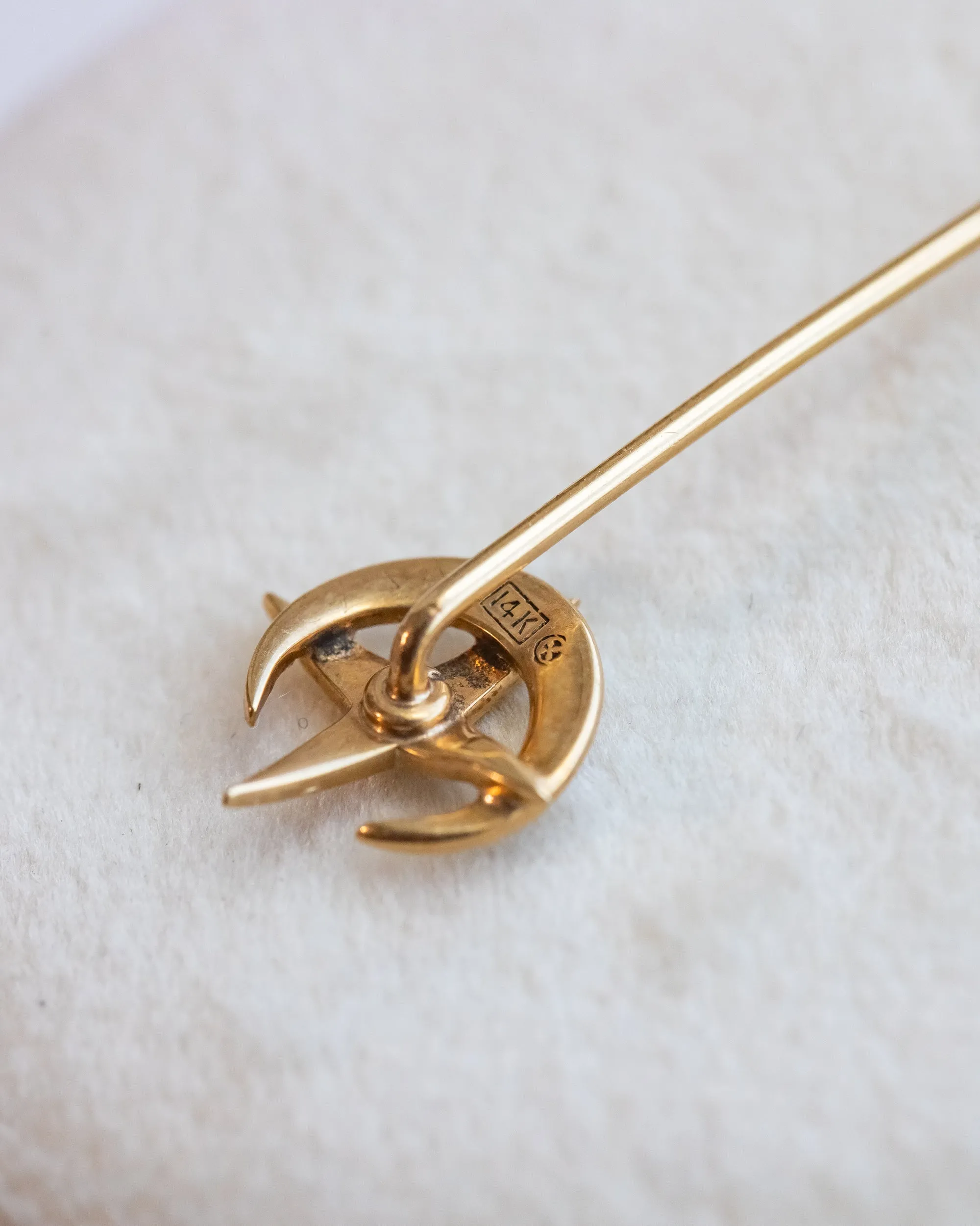 Trio of Antique 10k, 14k, Platinum 1.17 CTW Diamond & Pearl Celestial Stick Pins