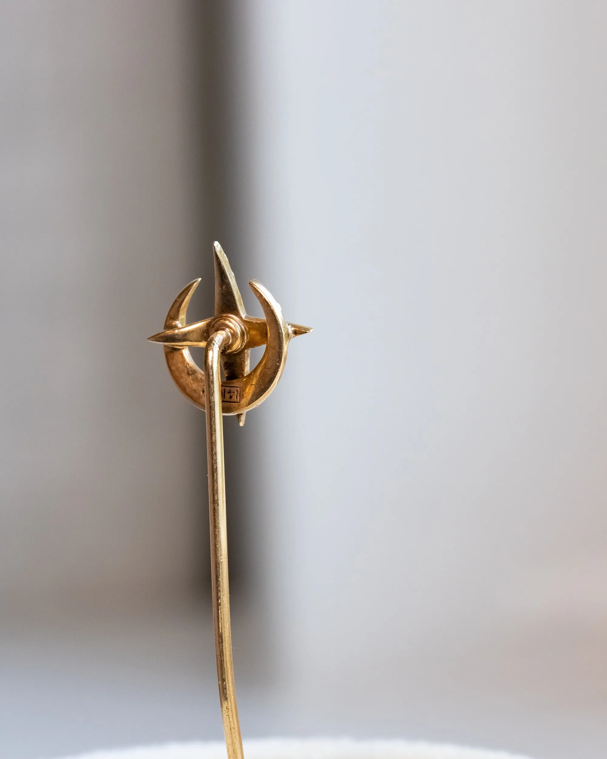 Trio of Antique 10k, 14k, Platinum 1.17 CTW Diamond & Pearl Celestial Stick Pins