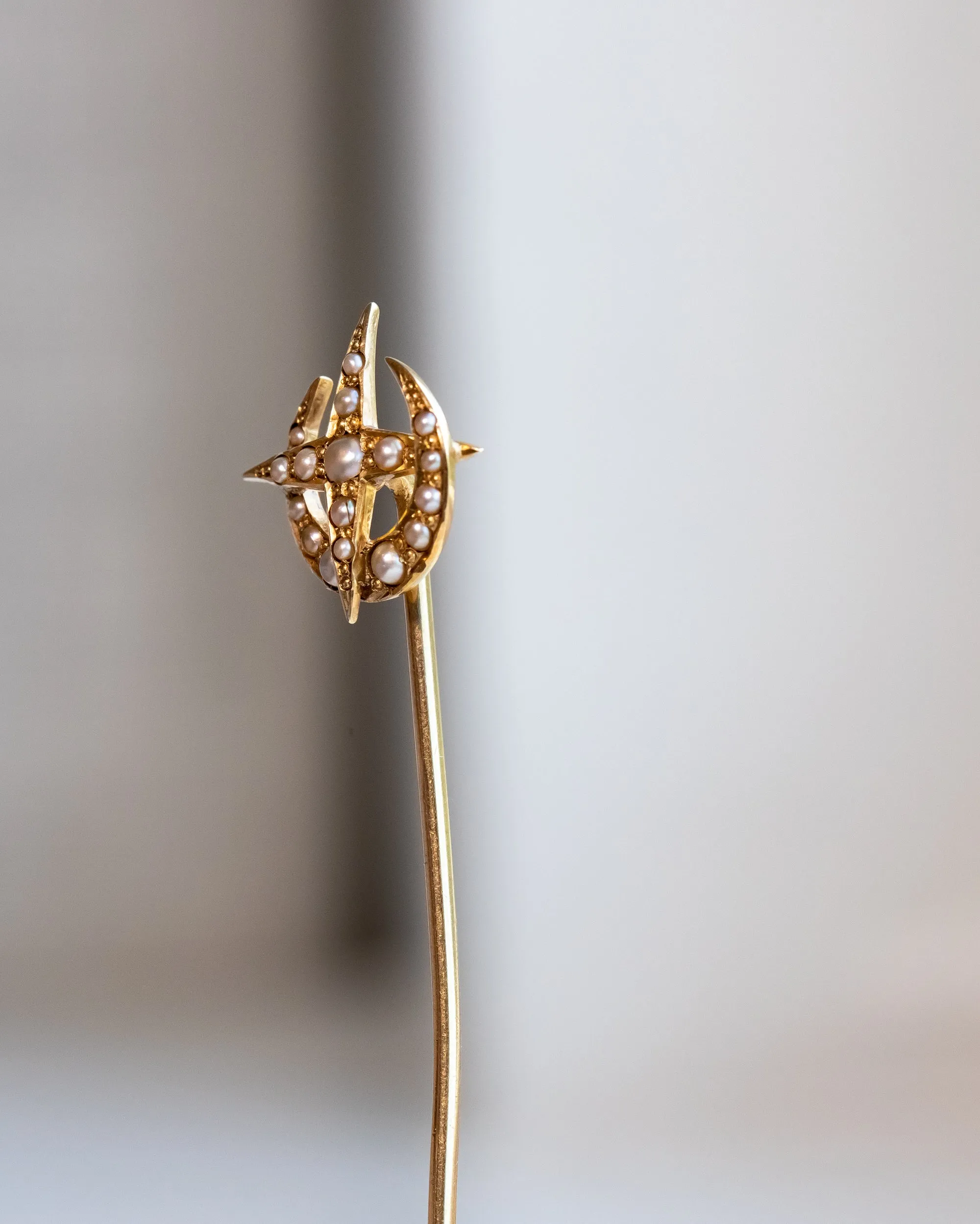 Trio of Antique 10k, 14k, Platinum 1.17 CTW Diamond & Pearl Celestial Stick Pins