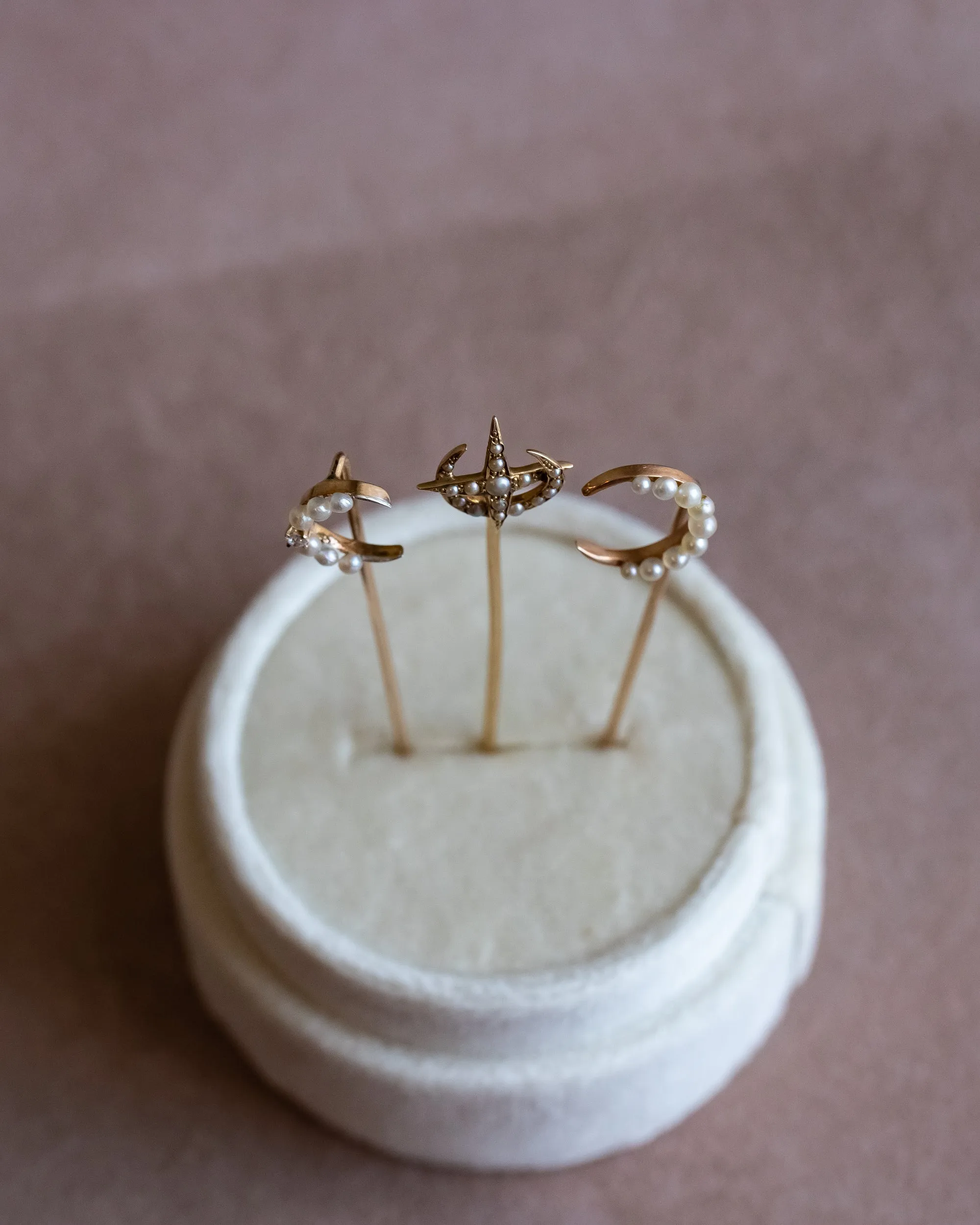 Trio of Antique 10k, 14k, Platinum 1.17 CTW Diamond & Pearl Celestial Stick Pins