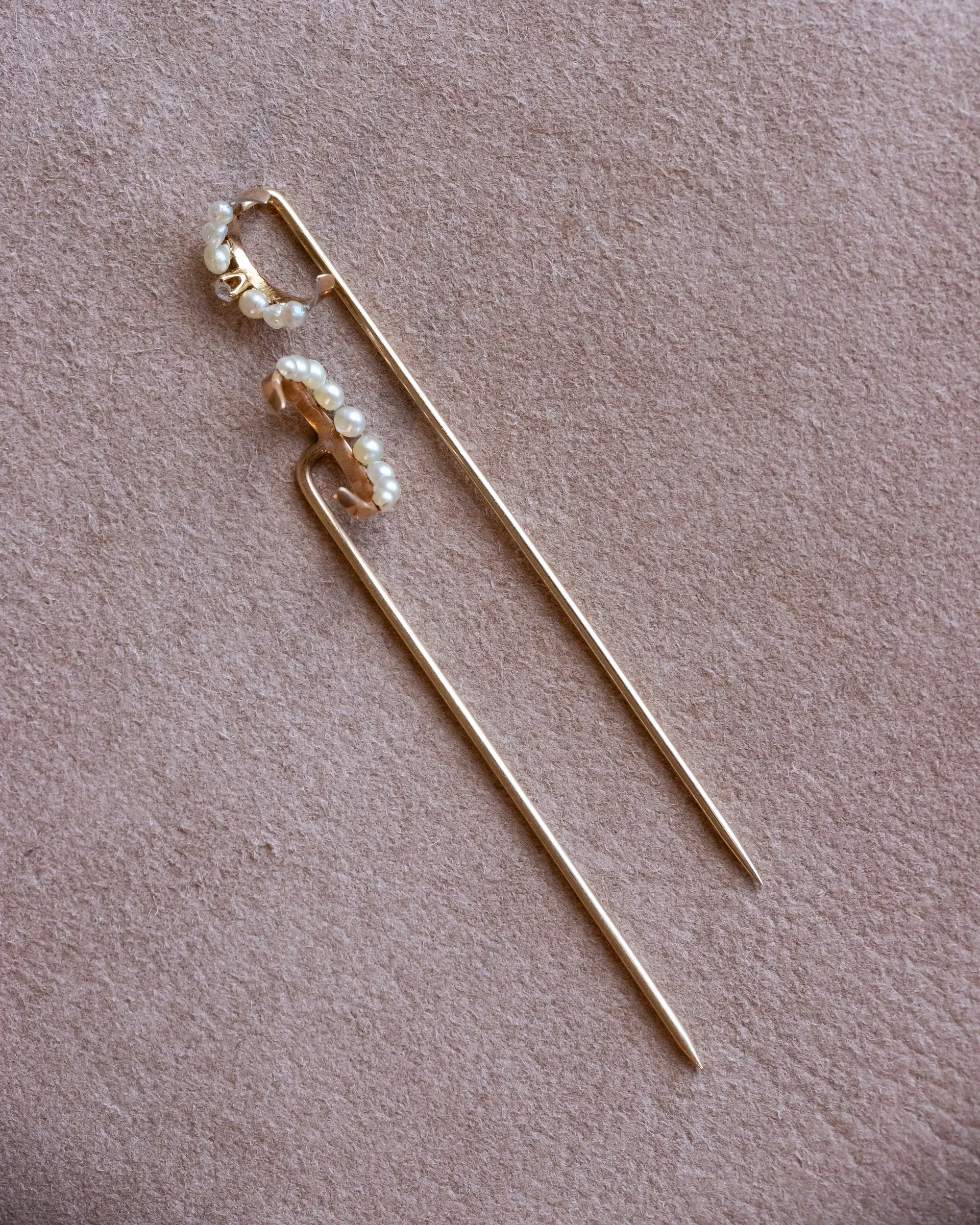 Trio of Antique 10k, 14k, Platinum 1.17 CTW Diamond & Pearl Celestial Stick Pins