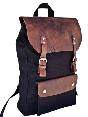 TUZECH Leather Laptop Backpack Casual Canvas Campus School Rucksack with Laptop Compartment (15 Inch, Gray)