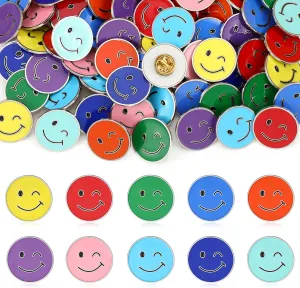 Unittype 200 Pcs Happy Face Lapel Pins Bulk Smile Enamel Button Pins with Butterfly Clasp for Backpacks Clothes Decor Cute Accessories Gift Bags Stuffer Fillers (Assorted Colors)