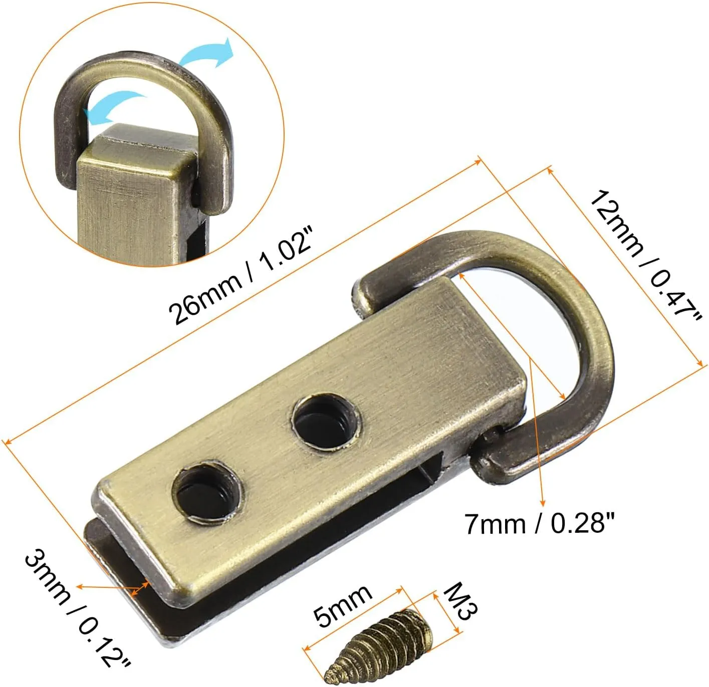 uxcell Bag Side Clip Buckle, 16Pcs 0.28" Metal Suspending Handbag Strap Chain Connector with D Ring for DIY, Purse Crossbody Shoulder (Bronze Tone)