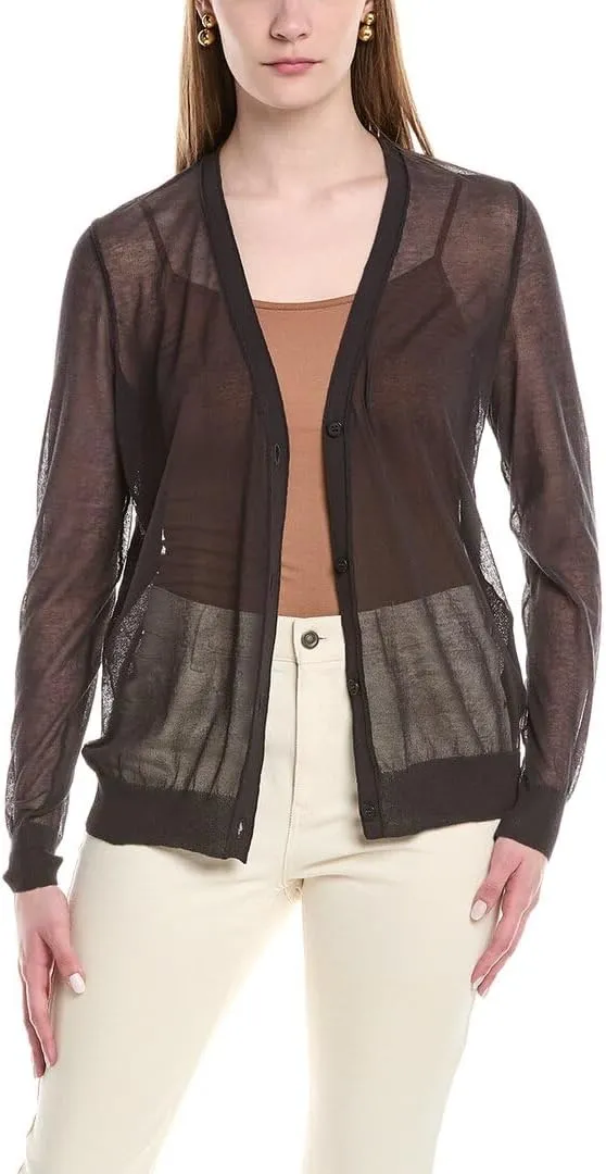 V-Neck Button Front Wool-Blend Cardigan