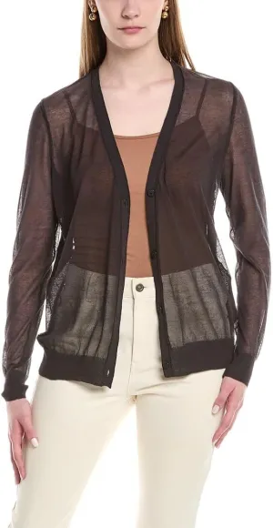 V-Neck Button Front Wool-Blend Cardigan