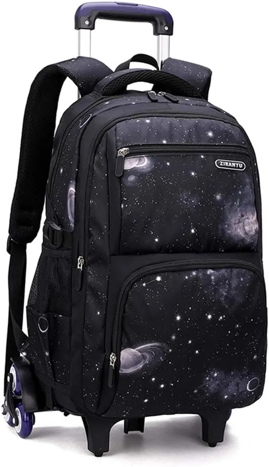 VIDOSCLA Elementary Galaxy Teens Rolling Backpack Kids Boys Luggage with Wheels Trolly BookBag for School-6 Wheels