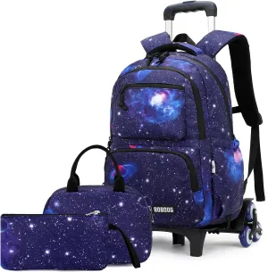 VIDOSCLA Galaxy Kids Rolling Backpack for Boys Primary Students Wheeled Bookbags for School