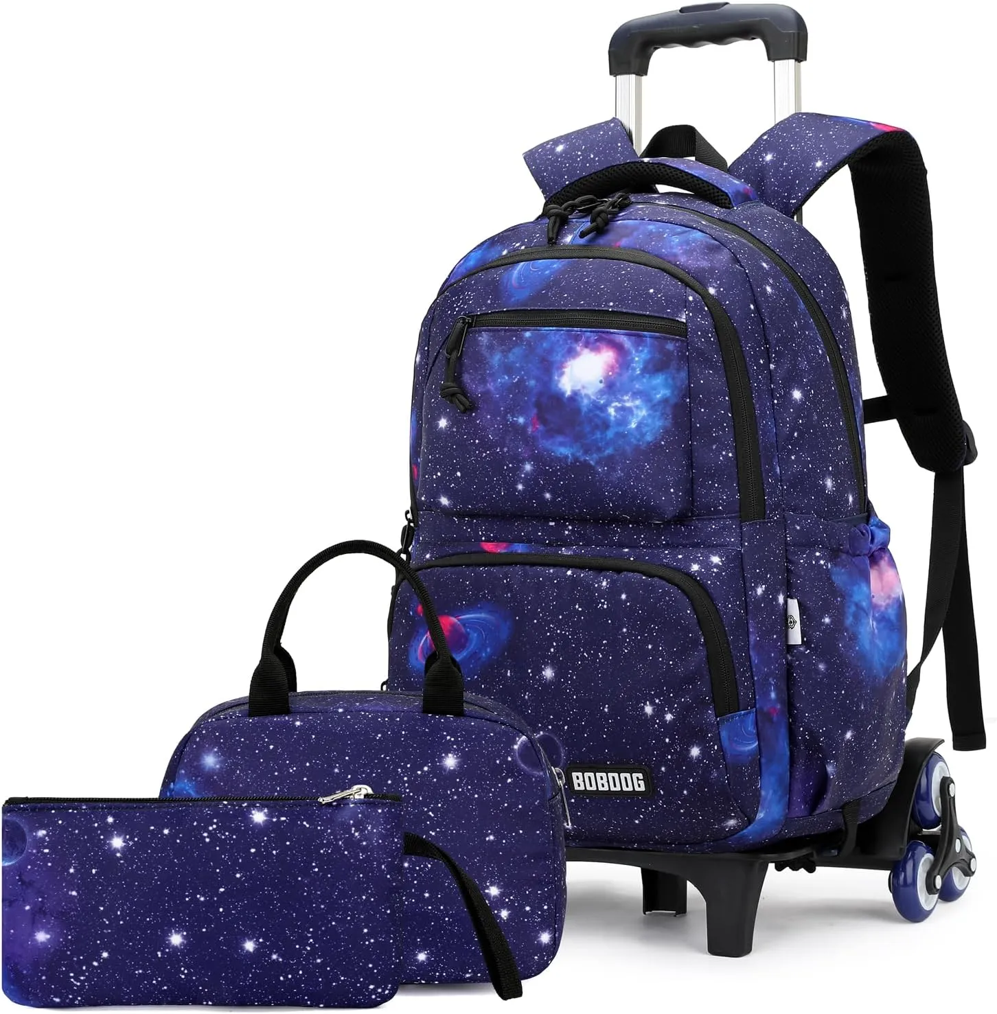 VIDOSCLA Galaxy Kids Rolling Backpack for Boys Primary Students Wheeled Bookbags for School