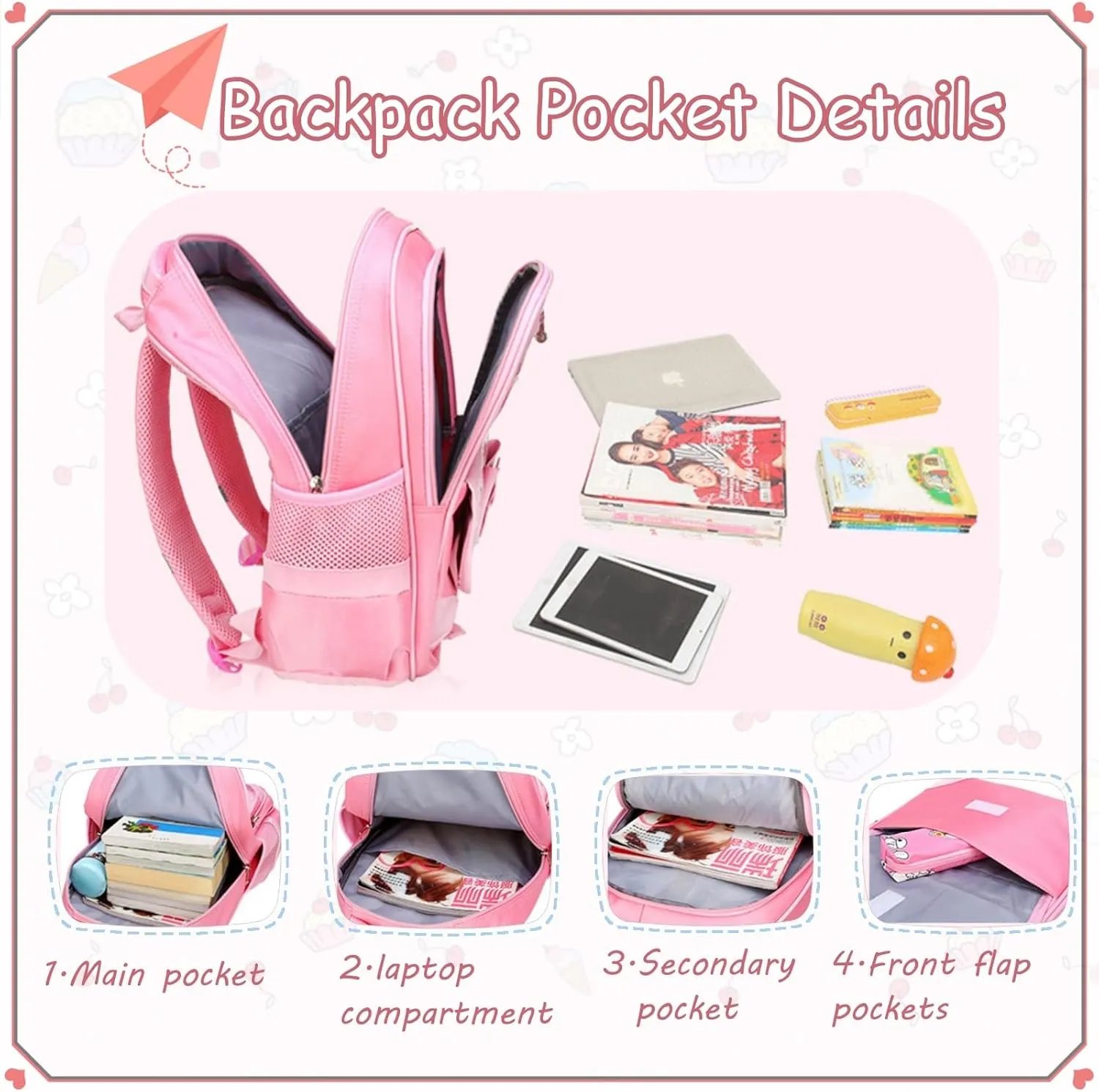 VIDOSCLA School Bags for Girls Cute Bowknot Students Backpack Elementary Princess Bookbag for School