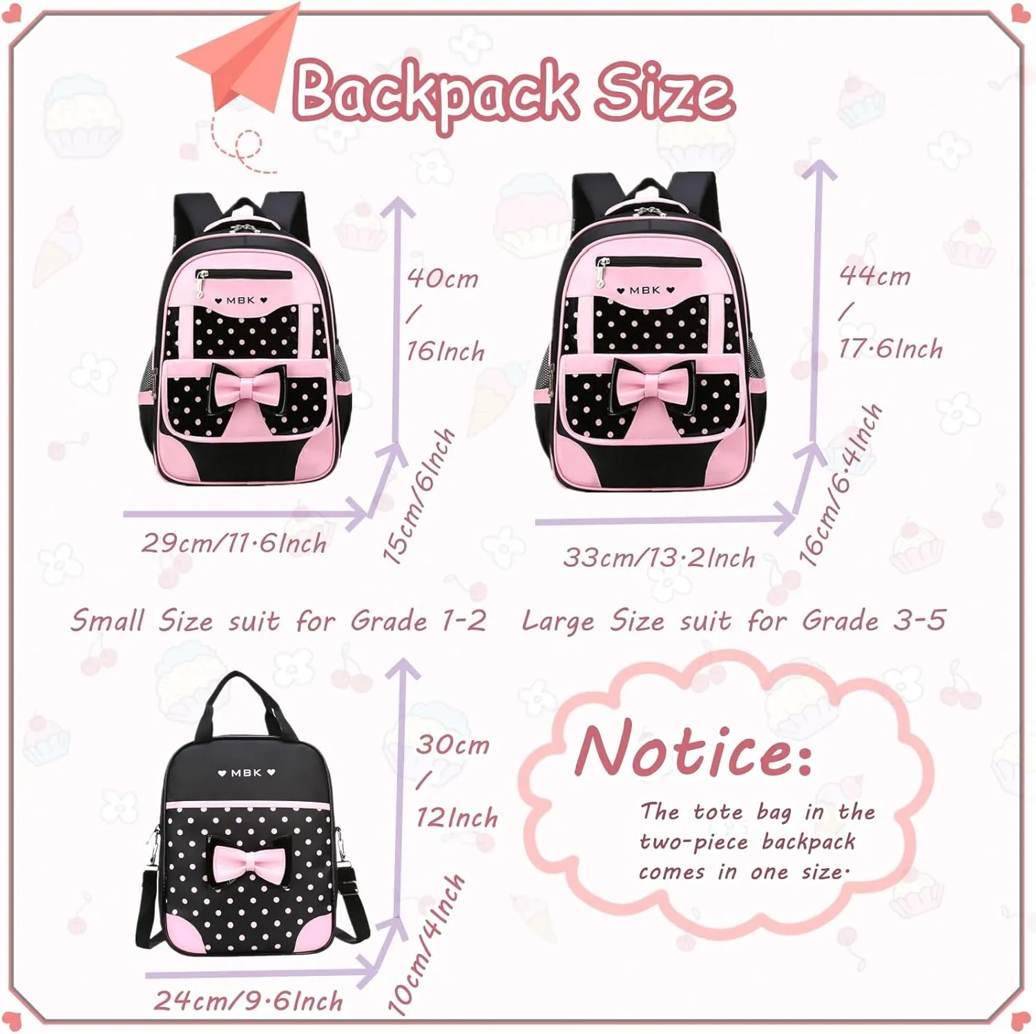 VIDOSCLA School Bags for Girls Cute Bowknot Students Backpack Elementary Princess Bookbag for School