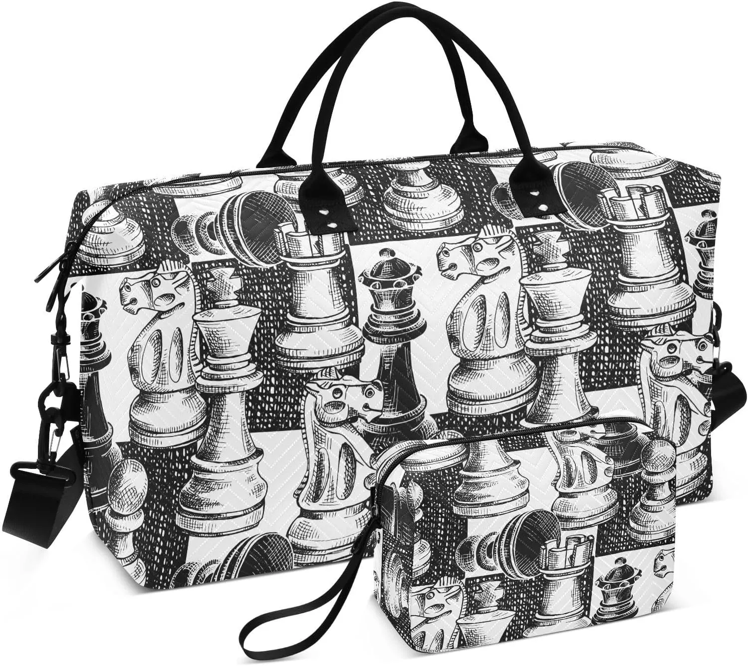 VIGTRO Travel Duffel Bag Weekender Overnight Bag with Toiletry Bag Seamless Wallpaper Pattern Printed, Carry On Luggage Bag for Hospital Gym Travel Business, 2 Pcs Set